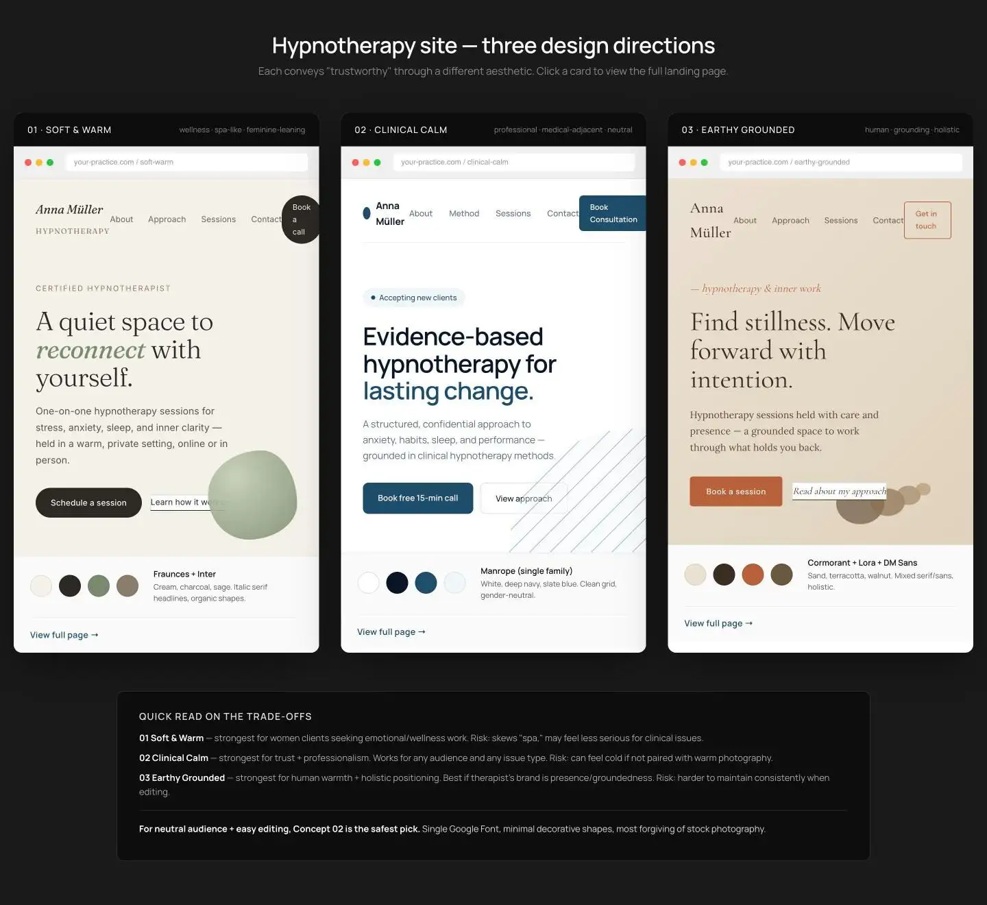 Hypnotherapy — Design Directions: the whole home page, top to bottom