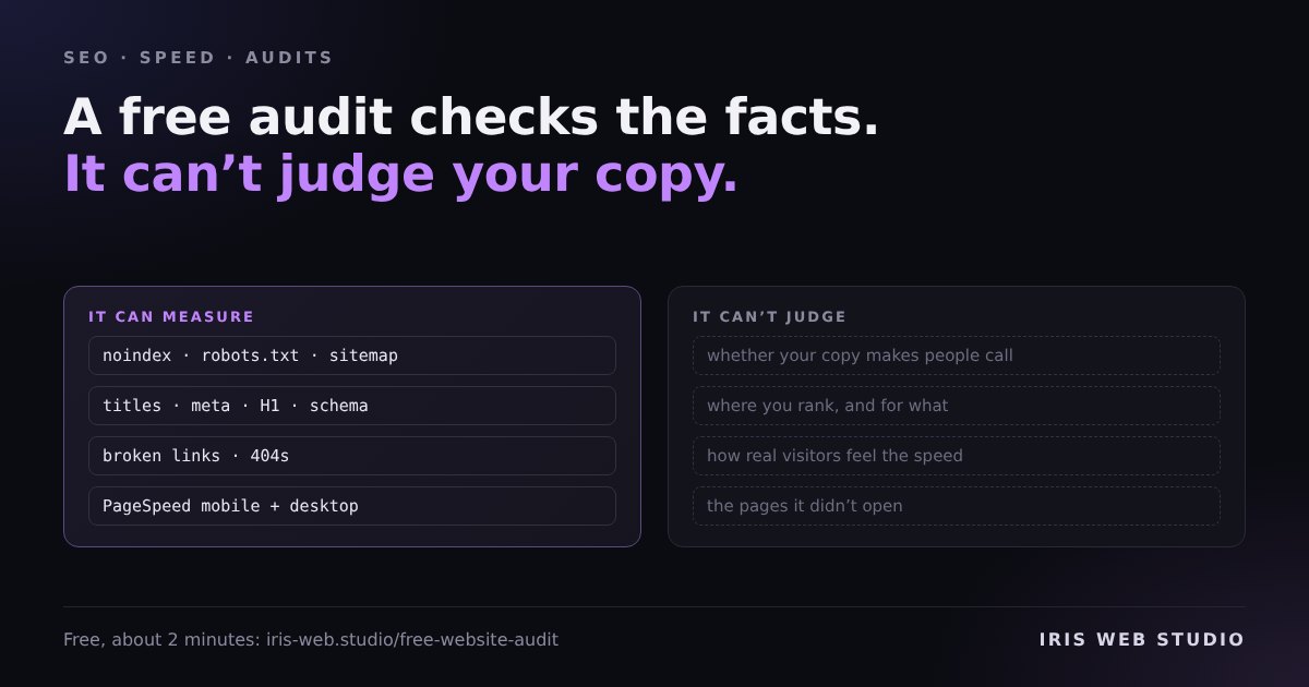 What an automatic audit checks on the left, the questions only a person can answer on the right